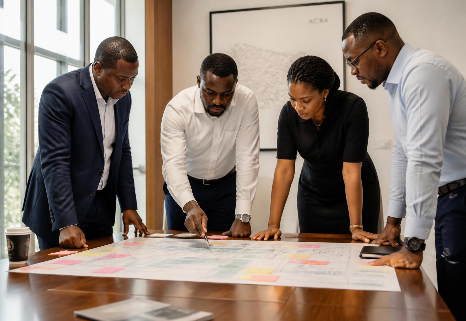 A leadership team reviewing a process map during a ForgeWorks diagnostic session