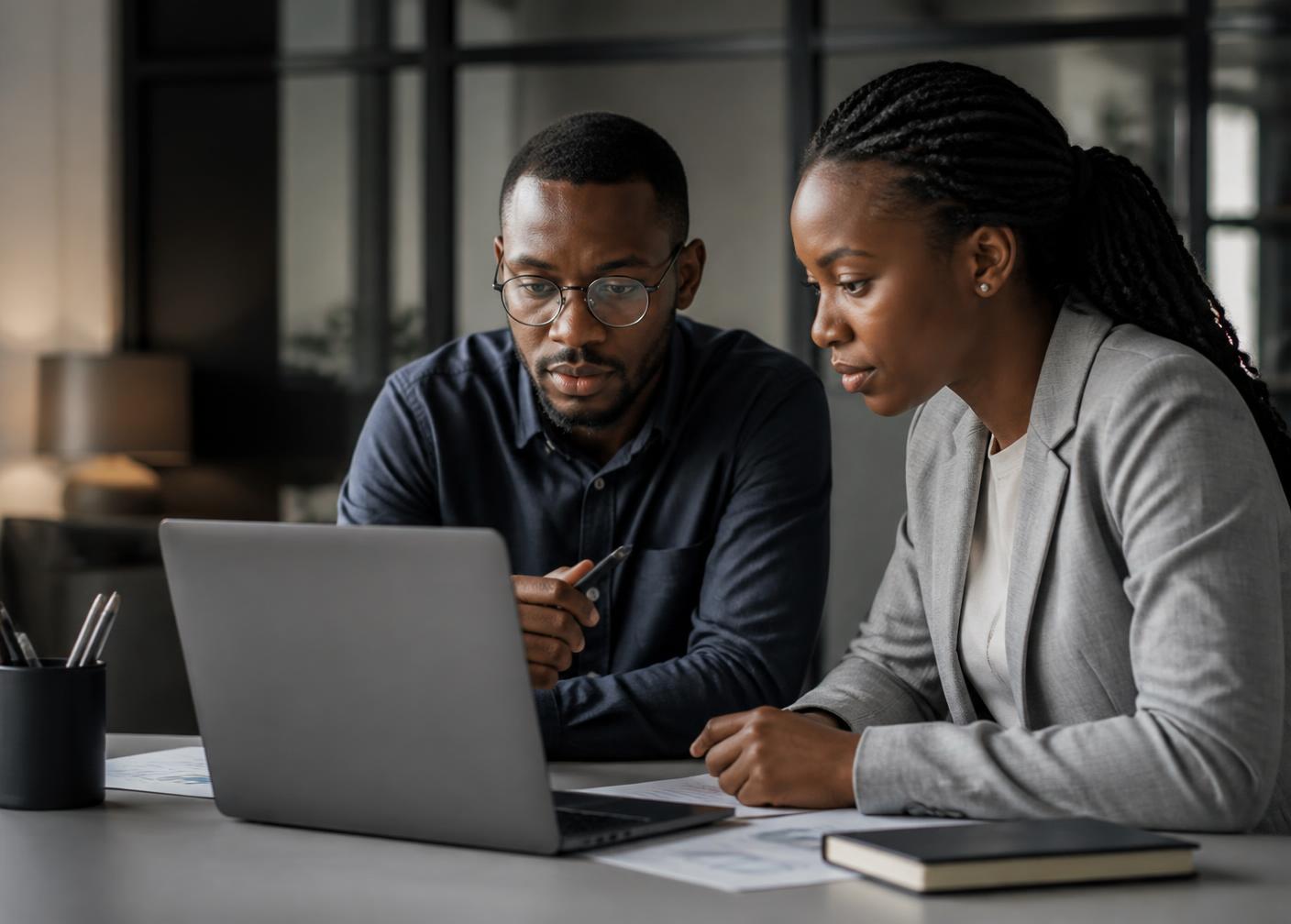 A ForgeWorks analyst reviewing performance data with a business owner